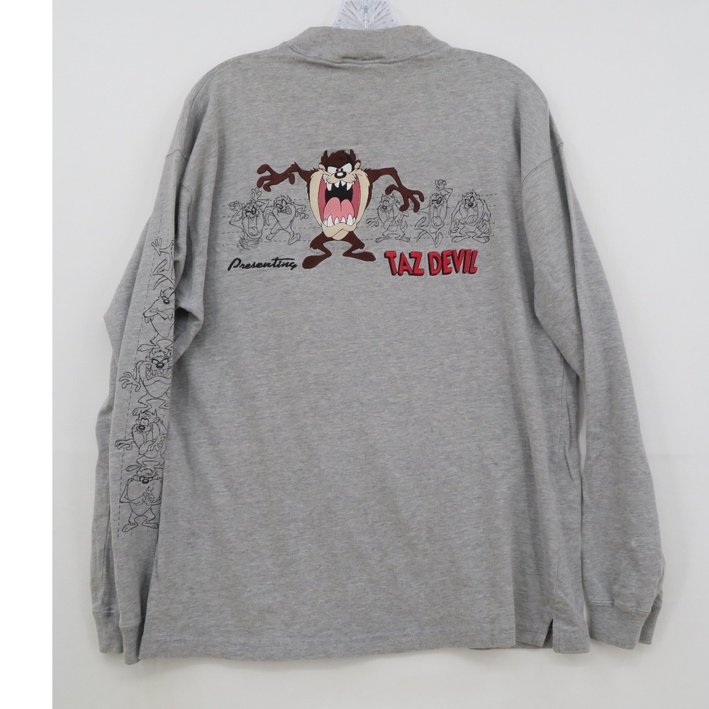 Vintage Warner Bros Studio Store Taz Tasmanian Devil Gray Mock Neck Long Sleeve